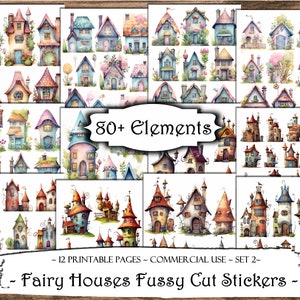 Fairy Houses Fussy Cut Stickers, Junk Journal Kit, Printable Stickers, Printable Ephemera, Scrapbook Supplies, Collage Sheets, Card Making