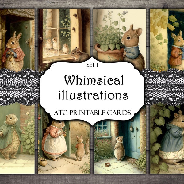 Whimsical ATC Cards, Junk Journal Cards, Digital Paper, Printable Journaling Cards, Digital Download, Scrapbooking, Ephemera, Paper Crafts