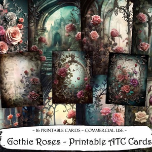 Gothic Rosen ATC Karten, Junk Journal Karten, digitales Papier, druckbare Journaling Karten, Junk Journal Kit, Scrapbooking, Ephemera, Handwerk