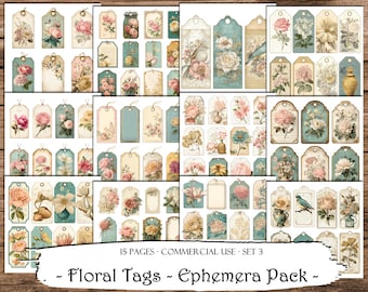 Floral Ephemera Pack: Junk Journaling, Scrapbooking Collage Sheets (Digital Download)