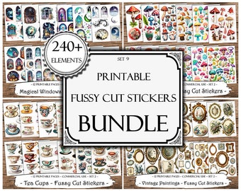 Fussy Cut Stickers Printable Bundle: Junk Journal Ephemera (240+ Elements, Digital Download)