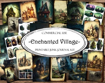Enchanted Village Junk Journal Kit, Junk Journal Supplies, Junk Journal Ephemera, Scrapbooking Supplies, Journal Printable, Collage Sheets