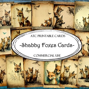 Shabby Foxes ATC Cards, Junk Journal Cards, Digital Paper, Printable Journaling Cards, Digital Download, Scrapbooking, Ephemera, Craft