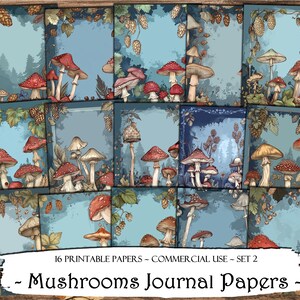 Papéis de diário de cogumelos, kit de lixo eletrônico, papéis digitais, scrapbooking, suprimentos de diário, papéis imprimíveis, coisas efêmeras, suprimentos para scrapbook