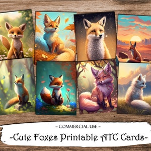 Cute Foxes Printable ATC Cards, Junk Journal Cards, Digital Paper, Printable Journaling Cards, Digital Download, Scrapbooking, Ephemera
