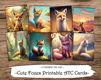 Cute Foxes Printable ATC Cards, Junk Journal Cards, Digital Paper, Printable Journaling Cards, Digital Download, Scrapbooking, Ephemera