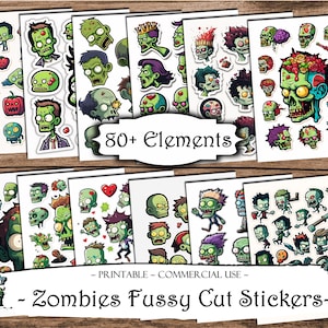 Zombies Fussy Cut druckbare Aufkleber, Junk Journal druckbare Ephemera, Junk Journal Kit, Scrapbook Zubehör, Collage Sheets, Papier Handwerk