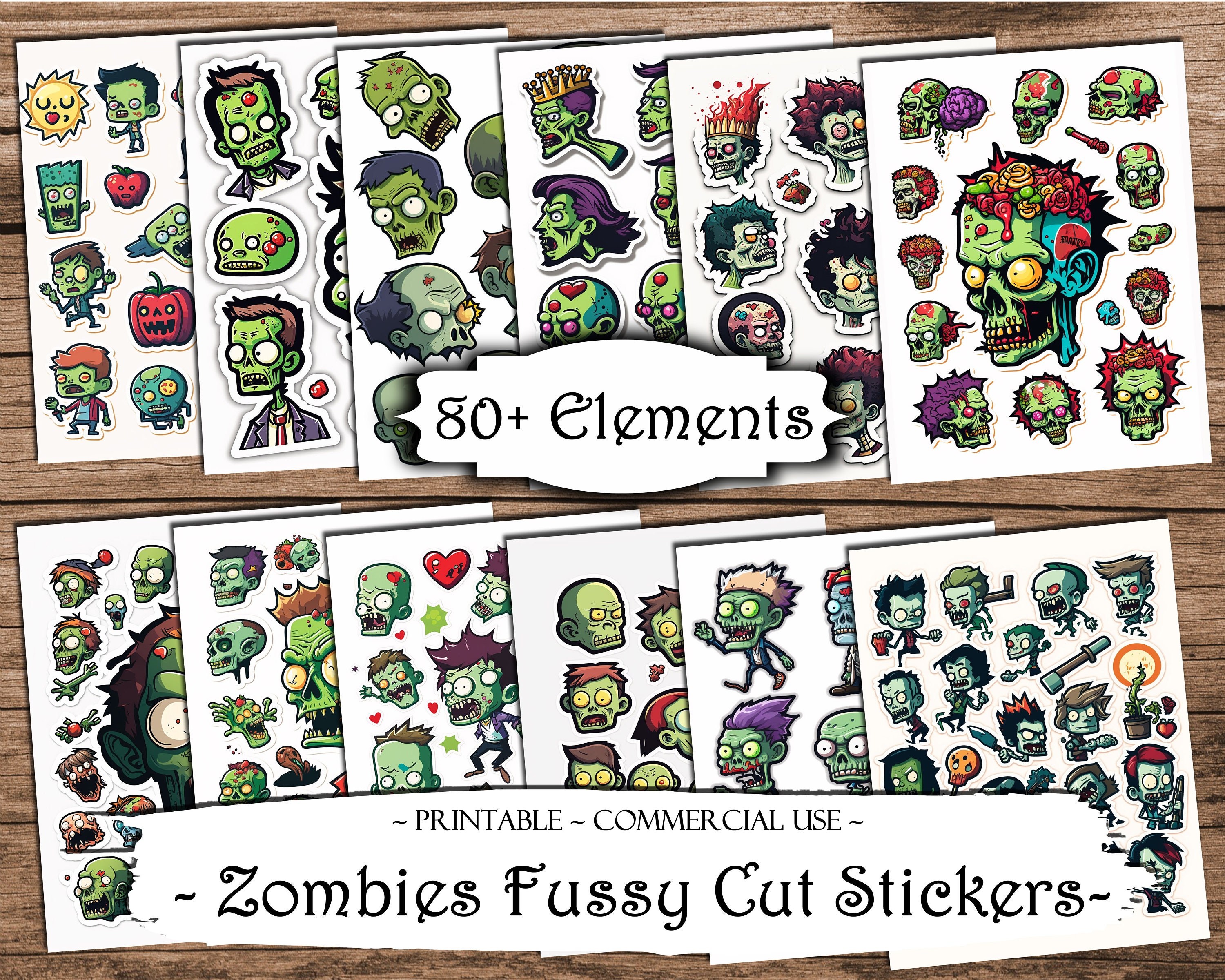 Zombies Fussy Cut Printable Stickers, Junk Journal Printable Ephemera, Junk Journal Kit, Scrapbook Supplies, Collage Sheets, Paper Craft