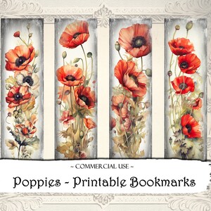 Marque-pages imprimables coquelicots, marque-pages numériques, ensemble de marque-pages, embellissements de journal indésirable, scrapbooking, éphémères imprimables, étiquettes, artisanat