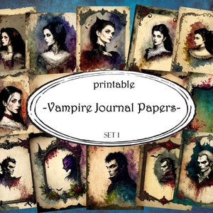Printable Vampire Journal Papers, Scrapbooking Pages, Junk Journal Pages, Ephemera, Junk Journals, Scrapbook Supplies, Digital Paper, Craft