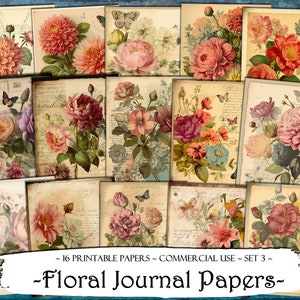 Printable Floral Journal Papers, Scrapbooking Pages, Junk Journal Pages, Ephemera, Junk Journal Kit, Scrapbook Supplies, Digital Paper