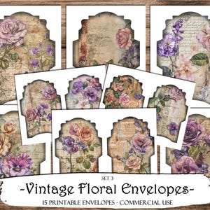 Vintage Floral Envelopes, Junk Journal Envelopes, Junk Journal Supplies, Shabby Envelopes, Printable Envelopes, Scrapbooking, Ephemera Craft