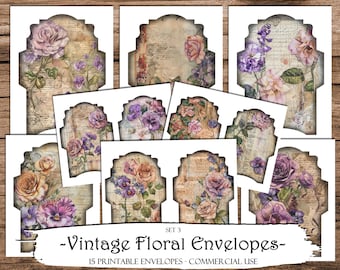Vintage Floral Envelopes: Shabby Chic Junk Journal Supplies (Printable)