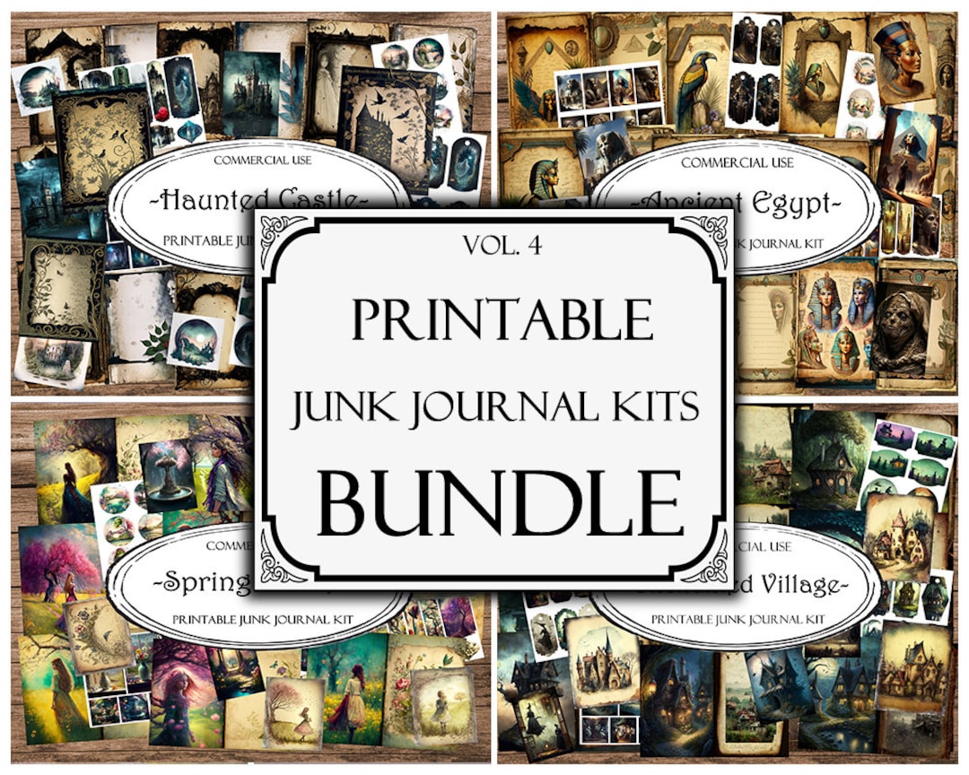Junk Journal Kits BUNDLE (4), Collage Sheets, Digital Paper ...