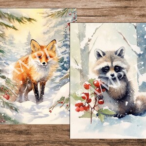Cartes d'aquarelle de forêt d'hiver : éphémères ATC imprimables (téléchargement numérique) image 2
