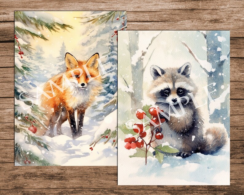 Cartes d'aquarelle de forêt d'hiver : éphémères ATC imprimables (téléchargement numérique) image 2