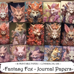 Fantasy Fox Journal Papers, Junk Journal Kit, Pages de scrapbooking, Junk Journal Pages, Ephemera Printable, Scrapbook Supplies, Digital Paper