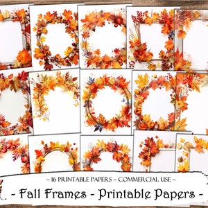 Papéis imprimíveis de molduras de outono, papéis digitais, kit de diário de lixo, scrapbooking, suprimentos para scrapbook, coisas efêmeras, fabricação de cartões, artesanato em papel