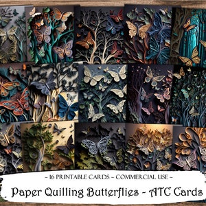 Paper Quilling Butterflies ATC Cards, Junk Journal Cards, Digital Paper, Printable Journaling Cards, Digital Download Scrapbooking, Ephemera