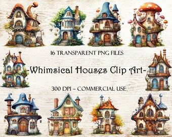Whimsical Houses Clip Art: PNG Files for Scrapbooking (Digital Download)