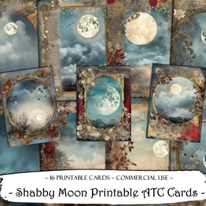 Cartes ATC Shabby Moon, Kit de journal indésirable, Papier numérique, Cartes de journalisation imprimables, Patch ATC, Scrapbooking, Éphémères, Cartes imprimables