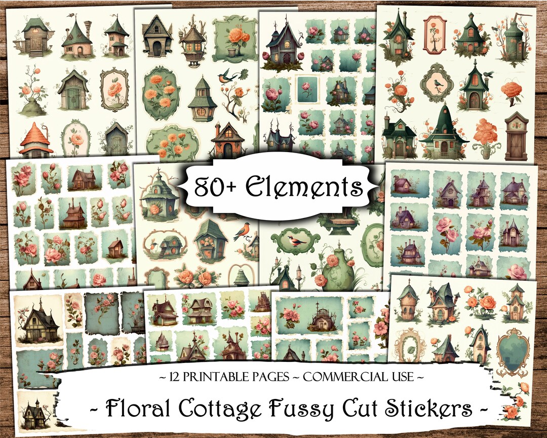 Shabby Chic Fussy Cut Stickers, Junk Journal Kit, Printable Stickers ...