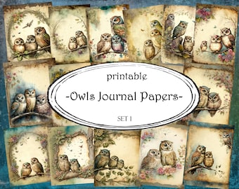 Printable Owls Journal Pages: Ephemera, Scrapbook Paper (Digital Paper)