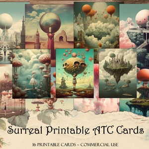 Cartes ATC surréalistes, cartes de journal indésirable, papier numérique, cartes de journalisation imprimables, téléchargement numérique, scrapbooking, éphémères, patch ATC, artisanat