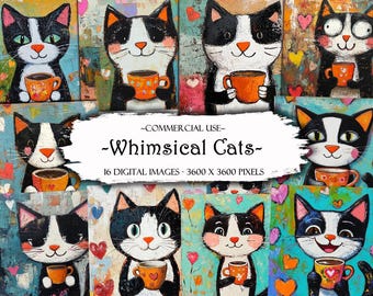 Whimsical Cats Digital Paper Pack: Scrapbooking, Junk Journals, Card Making (Digital Download)