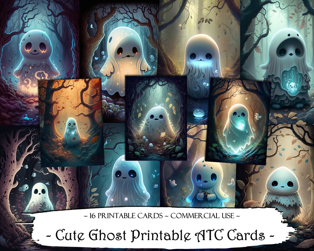 Cute Ghost ATC Cards, Junk Journal Cards, Digital Paper, Printable ...