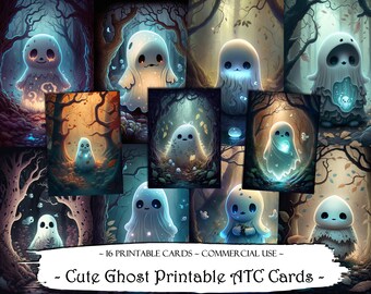 Cute Ghost ATC Cards, Junk Journal Cards, Digital Paper, Printable Journaling Cards, Digital Download, Scrapbooking, Ephemera, Paper Craft