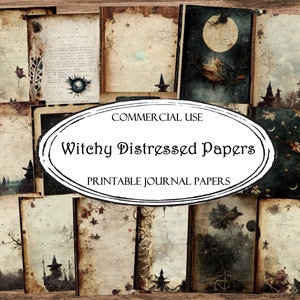 Witchy Distressed Journal Papers, Scrapbooking Pages, Junk Journal Pages, Ephemera, Junk Journals, Scrapbook Supplies, Digital Paper, Craft