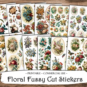 Fussy Cuts Printable Stickers Bundle, Junk Journal Printable Ephemera ...