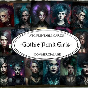 Gothic Punk Girls ATC Karten, Junk Journal Karten, digitales Papier, druckbare Journaling Karten, digitaler Download, Scrapbooking, Ephemera, Handwerk