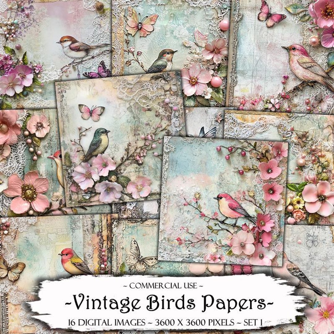 Vintage Birds Digital Papers: Junk Journal Scrapbook Kit (digital ...
