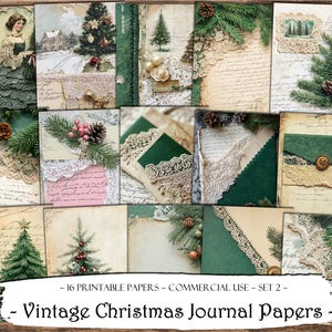Papéis de diário de Natal vintage, kit de diário de lixo, papéis digitais, scrapbooking, suprimentos de diário, papéis para impressão, itens efêmeros, texturas