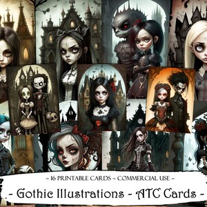 Gothic Printable ATC Cards, Junk Journal Cards, Digital Paper, Printable Journaling Cards, Digital Download, Scrapbooking, Ephemera, Craft