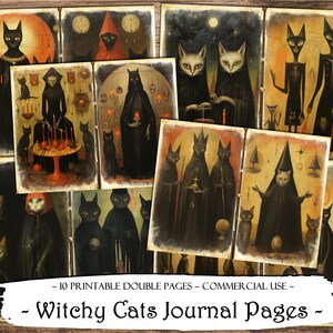 Witchy Cats Journal Pages, Junk Journal Kit, Scrapbooking, Printable Papers, Digital Papers, Collage Sheets, Scrapbook Supplies, Ephemera