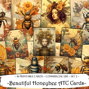 Belles cartes ATC d'abeille, cartes de journal indésirable, papier numérique, cartes de journalisation imprimables, téléchargement numérique, scrapbooking, éphémères, artisanat