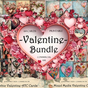 64 valentijnskaarten: afdrukbare ATC-junkjournaalkit (digitale download)