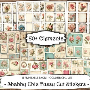 Pegatinas de corte quisquilloso Shabby Chic, kit de diario basura, pegatinas imprimibles, material efímero imprimible, suministros de álbumes de recortes, hojas de collage, fabricación de tarjetas