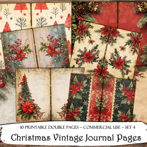 Páginas de diário vintage de Natal, kit de diário de lixo, scrapbooking, papéis para impressão, papéis digitais, folhas de colagem, suprimentos para scrapbook, itens efêmeros