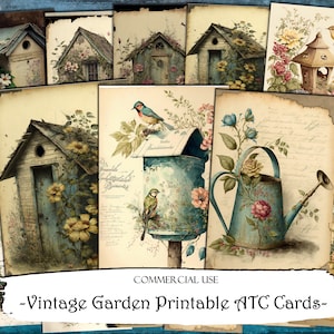 Cartes ATC de jardin vintage, cartes journal indésirables, papier numérique, cartes de journalisation imprimables, téléchargement numérique, scrapbooking, éphémères, travaux manuels