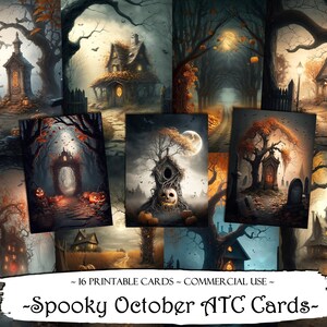 Spooky October ATC Cards, Junk Journal Kit, Digital Paper, Printable Journaling Cards, ATC Patch, Scrapbooking, Ephemera, Printable Cards