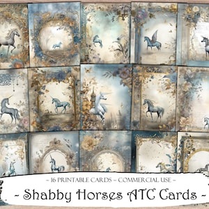 Tarjetas ATC de caballos en mal estado, kit de diario basura, papel digital, tarjetas de diario imprimibles, parche ATC, scrapbooking, efímera, tarjetas imprimibles