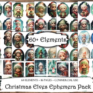 Christmas Elves Ephemera Pack, Junk Journal Kit, Scrapbooking, Scrapbook Supplies, Junk Journal Supplies, Collage Sheets Fussy Cuts, Craft