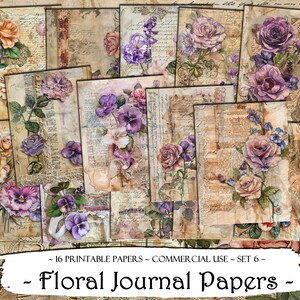 Papéis florais para diário, kit de lixo eletrônico, papéis digitais, scrapbooking, suprimentos de diário, papéis imprimíveis, coisas efêmeras, suprimentos para scrapbook