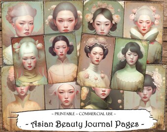 Páginas del diario de belleza asiática: Kit de efímeras, materiales para álbumes de recortes (descarga digital)