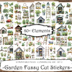 Garden Fussy Cuts, Printable Stickers, Junk Journal Kit, Printable Ephemera, Scrapbook Supplies, Collage Sheets, Digital Paper, Card Making