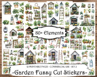 Garden Fussy Cut Stickers: Printable Ephemera, Scrapbook Kit (Digital Paper)